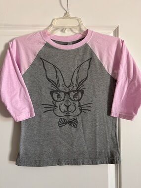 Next Level Apparel Pink & Gray Raglan Tee with Bunny Graphic